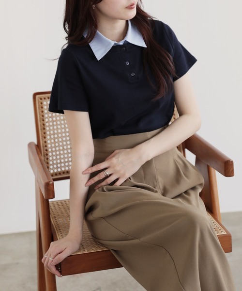 nouvellemoi(ヌーベルモイ)の「バイカラーデザイン半袖ポロカットソー(Tシャツ/カットソー・レディース・オフホワイト/ネイビー/ブラック・M)」の3枚目の写真
