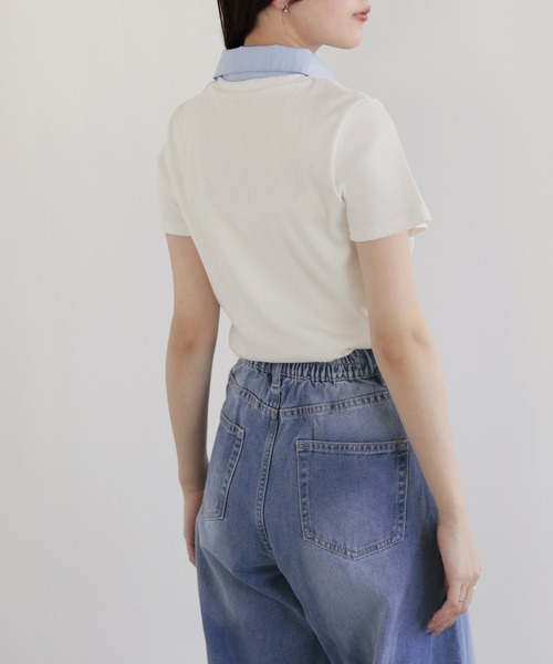 nouvellemoi(ヌーベルモイ)の「バイカラーデザイン半袖ポロカットソー(Tシャツ/カットソー・レディース・オフホワイト/ネイビー/ブラック・M)」の6枚目の写真