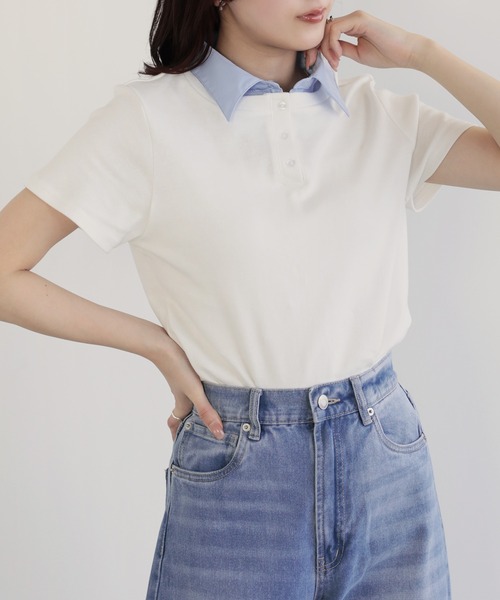 nouvellemoi(ヌーベルモイ)の「バイカラーデザイン半袖ポロカットソー(Tシャツ/カットソー・レディース・オフホワイト/ネイビー/ブラック・M)」の7枚目の写真
