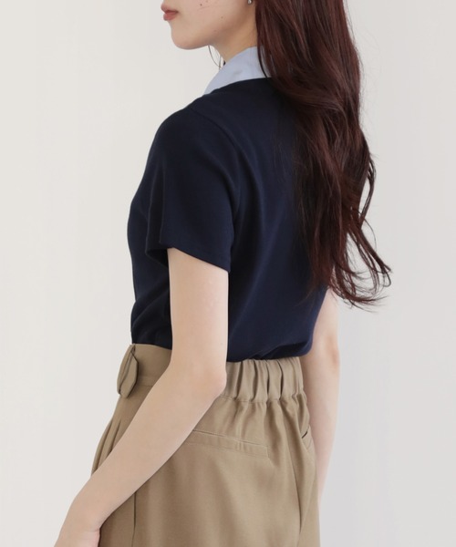 nouvellemoi(ヌーベルモイ)の「バイカラーデザイン半袖ポロカットソー(Tシャツ/カットソー・レディース・オフホワイト/ネイビー/ブラック・M)」の9枚目の写真