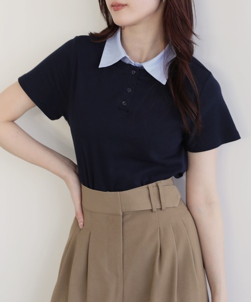 nouvellemoi(ヌーベルモイ)の「バイカラーデザイン半袖ポロカットソー(Tシャツ/カットソー・レディース・オフホワイト/ネイビー/ブラック・M)」の11枚目の写真