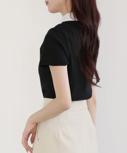 nouvellemoi(ヌーベルモイ)の「バイカラーデザイン半袖ポロカットソー(Tシャツ/カットソー・レディース・オフホワイト/ネイビー/ブラック・M)」の13枚目の写真