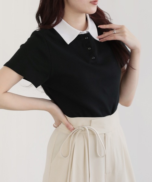 nouvellemoi(ヌーベルモイ)の「バイカラーデザイン半袖ポロカットソー(Tシャツ/カットソー・レディース・オフホワイト/ネイビー/ブラック・M)」の15枚目の写真
