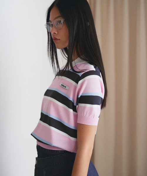 SOEMIN(ソミン)の「Border short-sleeved knit/ボーダー半袖ニット(ニット/セーター・レディース・サックスブルー/ピンク・FREE)」の8枚目の写真