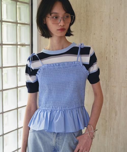 SOEMIN(ソミン)の「Border short-sleeved knit/ボーダー半袖ニット(ニット/セーター・レディース・サックスブルー/ピンク・FREE)」の11枚目の写真