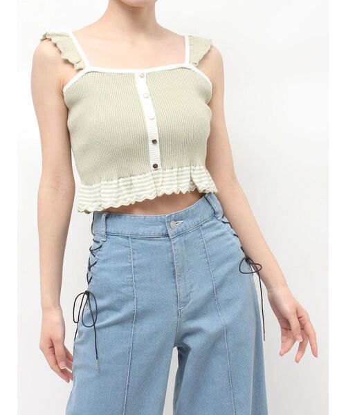 EATME（イートミー）の「バイカラーフリルキャミニットTOP（キャミソール・レディース・ブラック/オフホワイト/グリーン・FREE）」の3枚目の写真