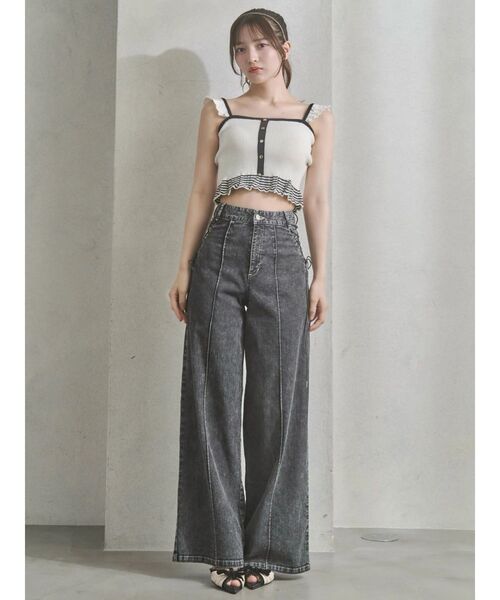 EATME（イートミー）の「バイカラーフリルキャミニットTOP（キャミソール・レディース・ブラック/オフホワイト/グリーン・FREE）」の5枚目の写真