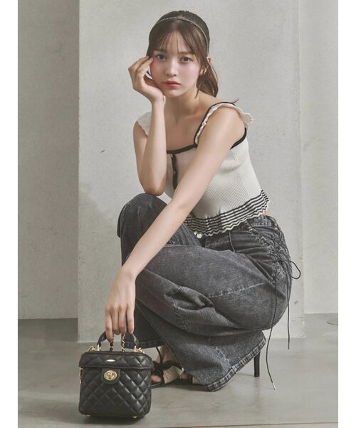 EATME（イートミー）の「バイカラーフリルキャミニットTOP（キャミソール・レディース・ブラック/オフホワイト/グリーン・FREE）」の7枚目の写真