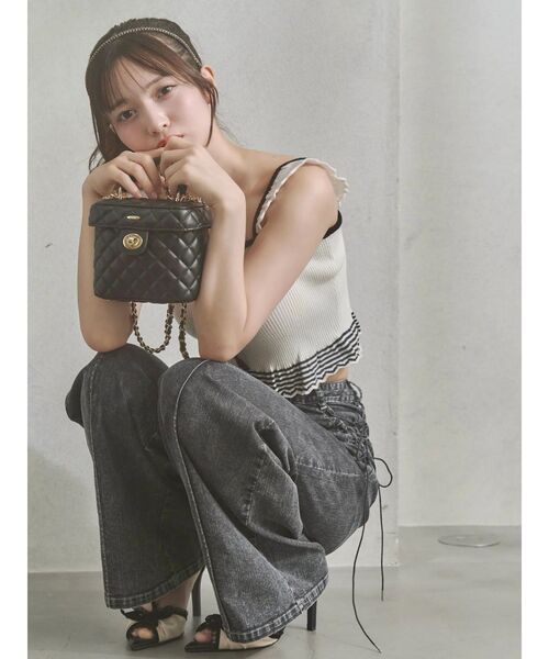 EATME（イートミー）の「バイカラーフリルキャミニットTOP（キャミソール・レディース・ブラック/オフホワイト/グリーン・FREE）」の8枚目の写真