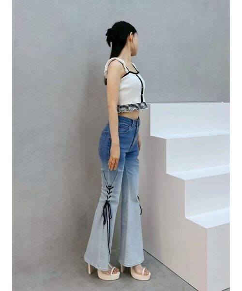EATME（イートミー）の「バイカラーフリルキャミニットTOP（キャミソール・レディース・ブラック/オフホワイト/グリーン・FREE）」の15枚目の写真