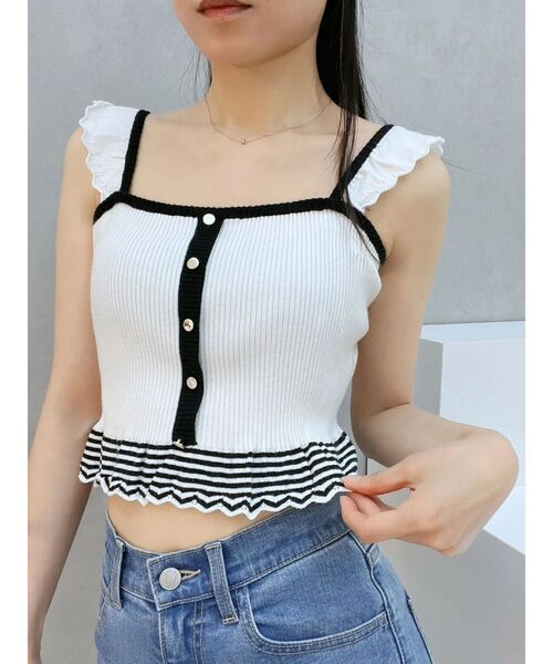 EATME（イートミー）の「バイカラーフリルキャミニットTOP（キャミソール・レディース・ブラック/オフホワイト/グリーン・FREE）」の16枚目の写真
