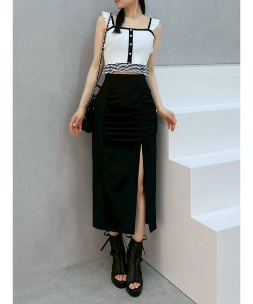 EATME（イートミー）の「バイカラーフリルキャミニットTOP（キャミソール・レディース・ブラック/オフホワイト/グリーン・FREE）」の18枚目の写真