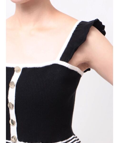 EATME(イートミー)の「バイカラーフリルキャミニットTOP(キャミソール・レディース・ブラック/オフホワイト/グリーン・FREE)」の6枚目の写真