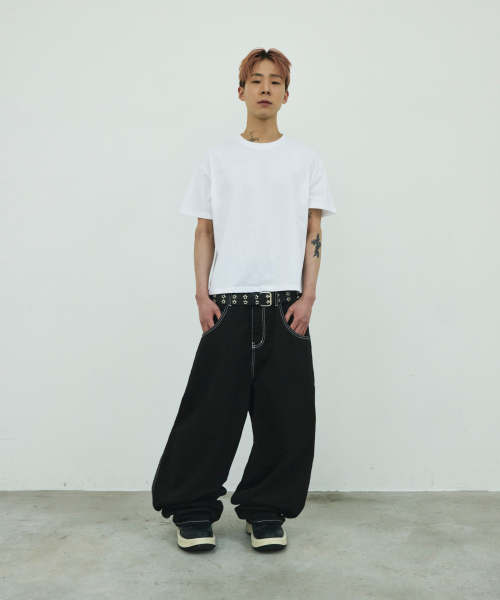 SCALLYWAG（スカリーワグ）の「ステッチワイドセギングコットンパンツ[ブラック]（その他パンツ・レディース・その他・SMALL/MEDIUM/LARGE/X-LARGE）」の2枚目の写真