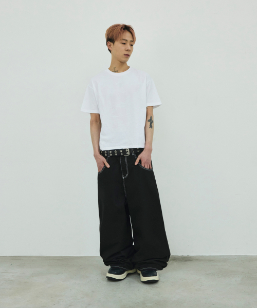 SCALLYWAG（スカリーワグ）の「ステッチワイドセギングコットンパンツ[ブラック]（その他パンツ・レディース・その他・SMALL/MEDIUM/LARGE/X-LARGE）」の4枚目の写真