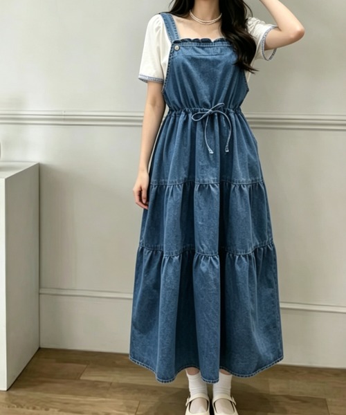 FAVORITO(ファヴォリート)の「デニムキャミワンピース(ワンピース・レディース・ダークブルー/ブラック・F)」の6枚目の写真