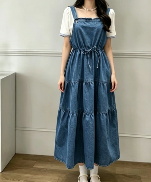FAVORITO(ファヴォリート)の「デニムキャミワンピース(ワンピース・レディース・ダークブルー/ブラック・F)」の7枚目の写真