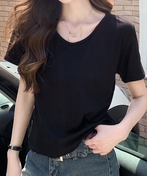 NANEA（ナネア）の「Vネック半袖Tシャツ（Tシャツ/カットソー・レディース・ブラック/ホワイト・LARGE/MEDIUM/SMALL）」の2枚目の写真