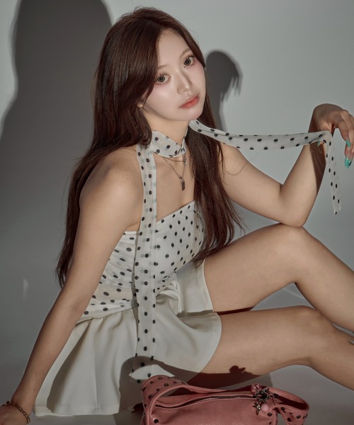 CeLess(セレス)の「Chic Ribbon Dot Tube Top / シックリボンドットチューブトップ(チューブトップ・レディース・ホワイト/グレー/ブラック・FREE)」の1枚目の写真