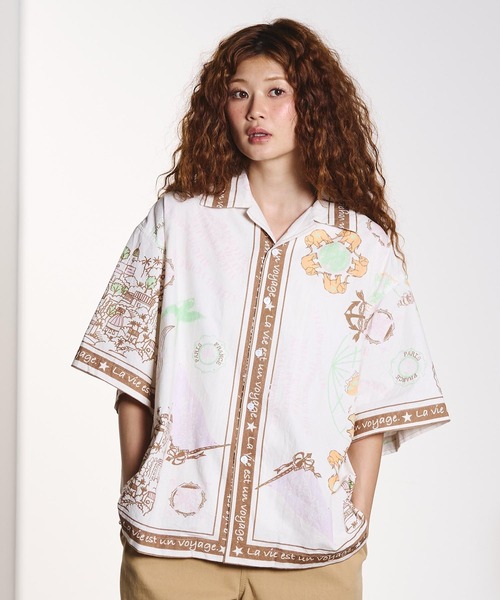 HLAADA(フラーダ)の「HLAADA for ROSEBUD/VOYAGE PRINT SHORT SLEEVE SHIRT(シャツ/ブラウス・レディース・ブラック/ブラウン・ONE SIZE)」の3枚目の写真