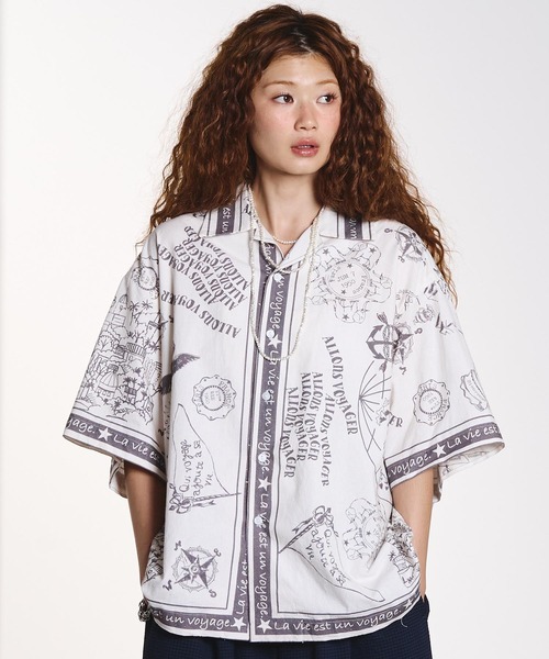 HLAADA(フラーダ)の「HLAADA for ROSEBUD/VOYAGE PRINT SHORT SLEEVE SHIRT(シャツ/ブラウス・レディース・ブラック/ブラウン・ONE SIZE)」の4枚目の写真