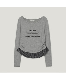 ムーズレタリングチェック配色長袖Tシャツ