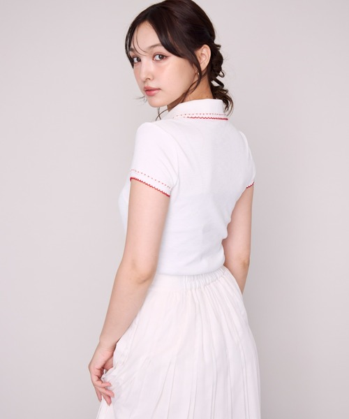 MISCH MASCH(ミッシュマッシュ)の「2026春夏新作 配色ステッチポロニット半袖トップス(Tシャツ/カットソー・レディース・ホワイト/ブラック/ブラウン・フリ-)」の8枚目の写真