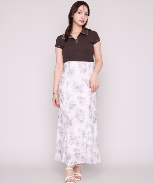 MISCH MASCH(ミッシュマッシュ)の「2026春夏新作 配色ステッチポロニット半袖トップス(Tシャツ/カットソー・レディース・ホワイト/ブラック/ブラウン・フリ-)」の18枚目の写真