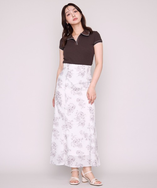 MISCH MASCH(ミッシュマッシュ)の「2026春夏新作 配色ステッチポロニット半袖トップス(Tシャツ/カットソー・レディース・ホワイト/ブラック/ブラウン・フリ-)」の21枚目の写真