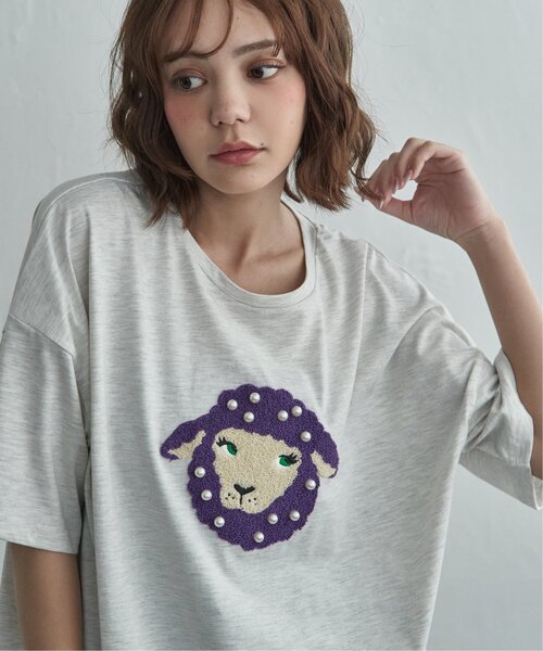 notch.(ノッチ)の「パール付き ヒツジ サガラ刺繍Tシャツ(Tシャツ/カットソー・レディース・チャコール/オフホワイト/杢グレー・M)」の5枚目の写真