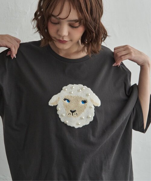 notch.(ノッチ)の「パール付き ヒツジ サガラ刺繍Tシャツ(Tシャツ/カットソー・レディース・チャコール/オフホワイト/杢グレー・M)」の10枚目の写真