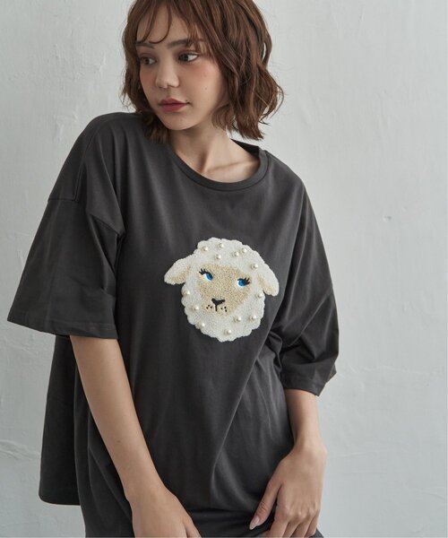 notch.(ノッチ)の「パール付き ヒツジ サガラ刺繍Tシャツ(Tシャツ/カットソー・レディース・チャコール/オフホワイト/杢グレー・M)」の11枚目の写真
