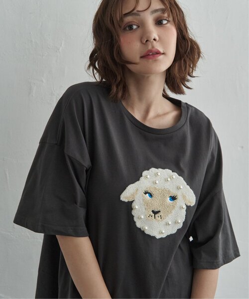 notch.(ノッチ)の「パール付き ヒツジ サガラ刺繍Tシャツ(Tシャツ/カットソー・レディース・チャコール/オフホワイト/杢グレー・M)」の12枚目の写真