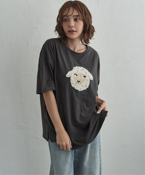 notch.(ノッチ)の「パール付き ヒツジ サガラ刺繍Tシャツ(Tシャツ/カットソー・レディース・チャコール/オフホワイト/杢グレー・M)」の14枚目の写真