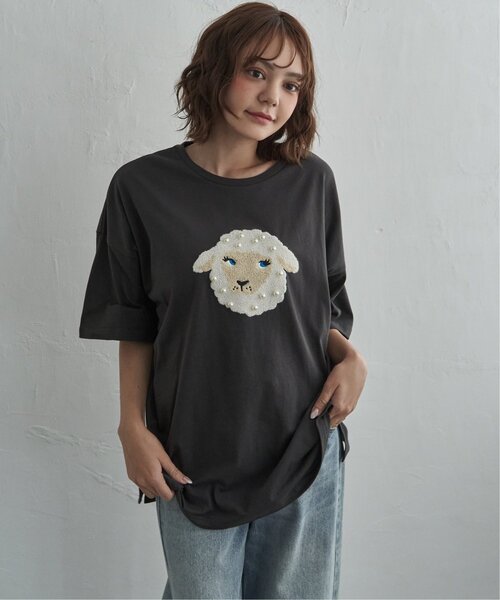 notch.(ノッチ)の「パール付き ヒツジ サガラ刺繍Tシャツ(Tシャツ/カットソー・レディース・チャコール/オフホワイト/杢グレー・M)」の15枚目の写真