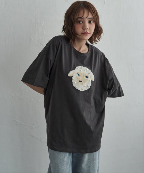 notch.(ノッチ)の「パール付き ヒツジ サガラ刺繍Tシャツ(Tシャツ/カットソー・レディース・チャコール/オフホワイト/杢グレー・M)」の16枚目の写真