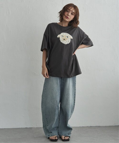 notch.(ノッチ)の「パール付き ヒツジ サガラ刺繍Tシャツ(Tシャツ/カットソー・レディース・チャコール/オフホワイト/杢グレー・M)」の18枚目の写真