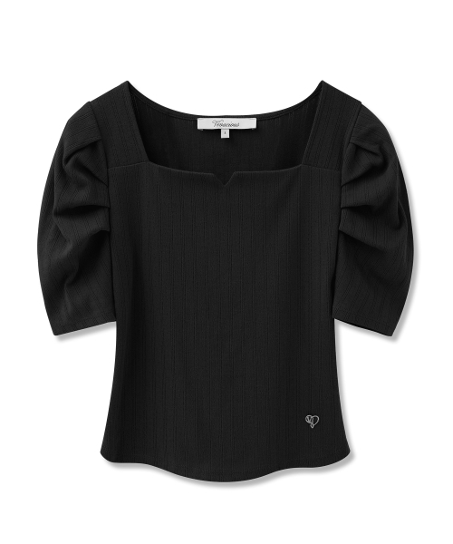 Vivacious(ビバシャス)の「シャーリー パンチング スクエアネック パフT_3カラー(Tシャツ/カットソー・レディース・ブラック/ブラウン/チャコール・SMALL/MEDIUM)」の7枚目の写真