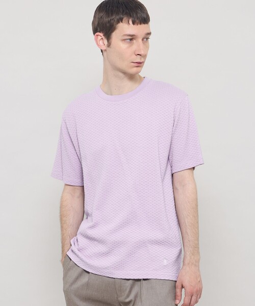 MACKINTOSH LONDON(マッキントッシュ ロンドン)の「シャーリングジャカードTシャツ(Tシャツ/カットソー・メンズ・ネイビー/パープル系その他2/ブラック・XL/L)」の3枚目の写真