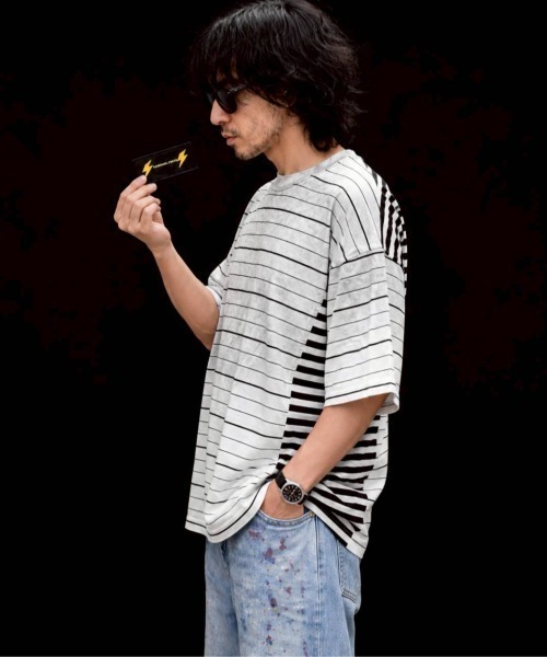KAMINARI_TOKIO(カミナリトキオ)の「ランダムボーダーヴィンテージライクTシャツ(Tシャツ/カットソー・レディース・ホワイト/レッド/グレー・FREE)」の6枚目の写真