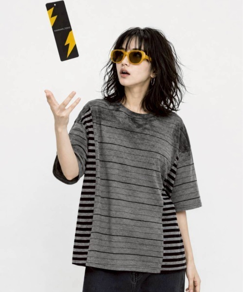 KAMINARI_TOKIO(カミナリトキオ)の「ランダムボーダーヴィンテージライクTシャツ(Tシャツ/カットソー・レディース・ホワイト/レッド/グレー・FREE)」の10枚目の写真