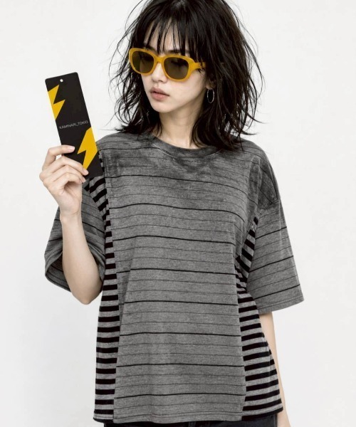 KAMINARI_TOKIO(カミナリトキオ)の「ランダムボーダーヴィンテージライクTシャツ(Tシャツ/カットソー・レディース・ホワイト/レッド/グレー・FREE)」の12枚目の写真