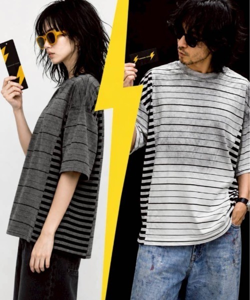 KAMINARI_TOKIO(カミナリトキオ)の「ランダムボーダーヴィンテージライクTシャツ(Tシャツ/カットソー・レディース・ホワイト/レッド/グレー・FREE)」の4枚目の写真