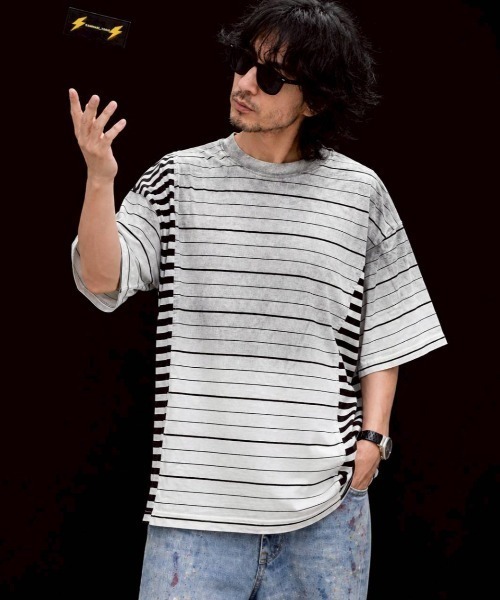 KAMINARI_TOKIO(カミナリトキオ)の「ランダムボーダーヴィンテージライクTシャツ(Tシャツ/カットソー・レディース・ホワイト/レッド/グレー・FREE)」の5枚目の写真