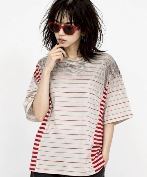 KAMINARI_TOKIO(カミナリトキオ)の「ランダムボーダーヴィンテージライクTシャツ(Tシャツ/カットソー・レディース・ホワイト/レッド/グレー・FREE)」の17枚目の写真