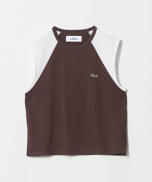 NICE WEATHER(ナイスウェザー)の「<NICE WEATHER>ヘルシースリーブトップス(Tシャツ/カットソー・レディース・ホワイト/ダークブラウン・FREE)」の2枚目の写真