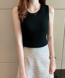 ノースリーブ リブニットタンクトップ