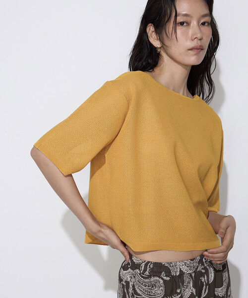 K.T KIYOKO TAKASE（キヨコタカセ）の「【前後２WAY】ジャカード柄 シアーニットTシャツ（ニット/セーター・レディース・ミント/イエロー系その他・FREE）」の2枚目の写真