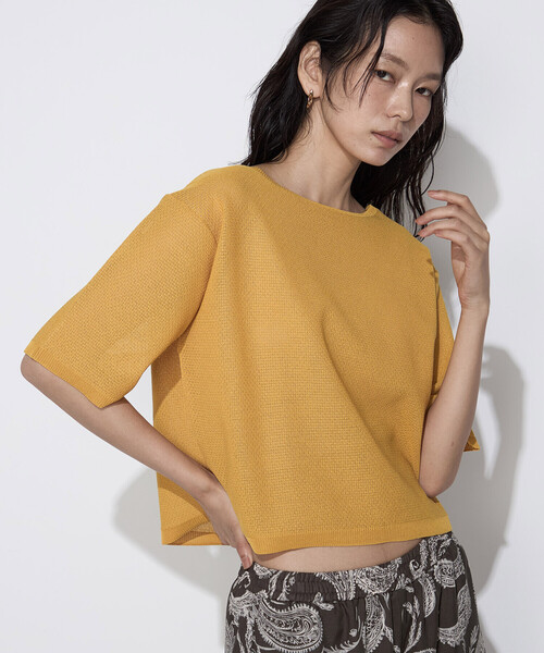 K.T KIYOKO TAKASE（キヨコタカセ）の「【前後２WAY】ジャカード柄 シアーニットTシャツ（ニット/セーター・レディース・ミント/イエロー系その他・FREE）」の7枚目の写真
