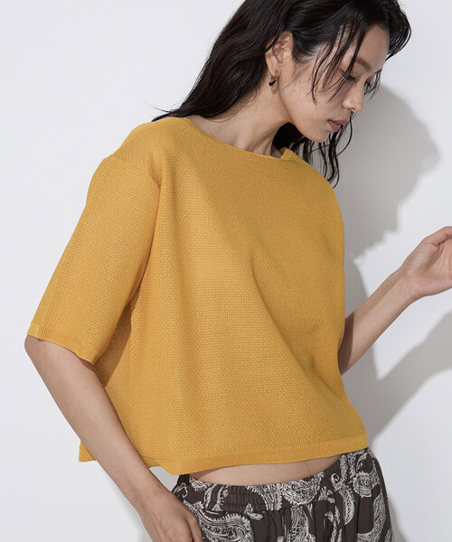 K.T KIYOKO TAKASE（キヨコタカセ）の「【前後２WAY】ジャカード柄 シアーニットTシャツ（ニット/セーター・レディース・ミント/イエロー系その他・FREE）」の8枚目の写真